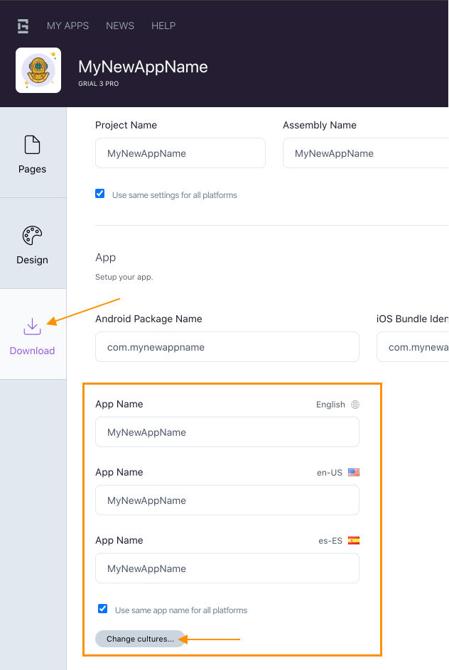 Localizing app name on Grial Web Admin